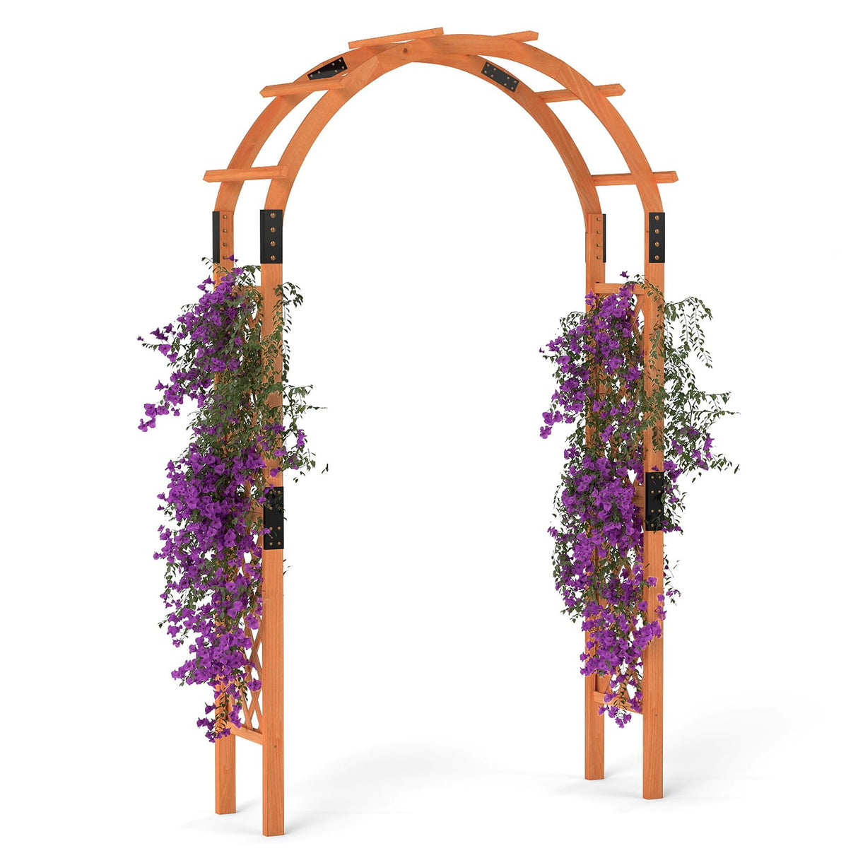 HAPPYGRILL 7.7 FT Wooden Garden Arbor, Outdoor Wood Garden Trellis for Climbing Plants, Wedding Arch Pergola for Ceremonies Parties, Solid Wood Backdrop Stand, Greenhouse Patio Lawn Decoration HAPPYGRILL