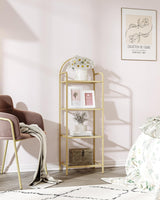 Hzuaneri Bookcase Bookshelf, Tempered Glass Bookshelves, Slim Shelving Unit for Bedroom, Bathroom, Home Office, Steel Frame, 4 Tier Gold BC04001G Hzuaneri