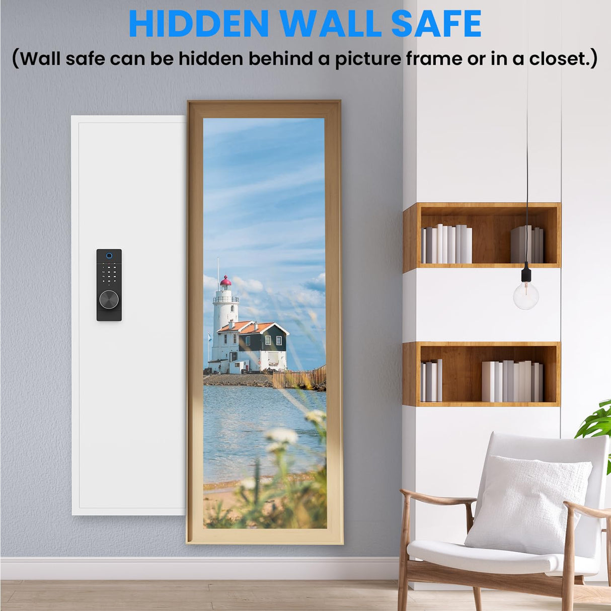 53" Wall Gun Safe with Fingerprint, Wall Safe Between Stud, Hidden Wall Gun Safe for Rifles with Adjustable Shelves,Assembled Rifle Gun Safe for Storage Firearm Money Valuables White CuisinSmart