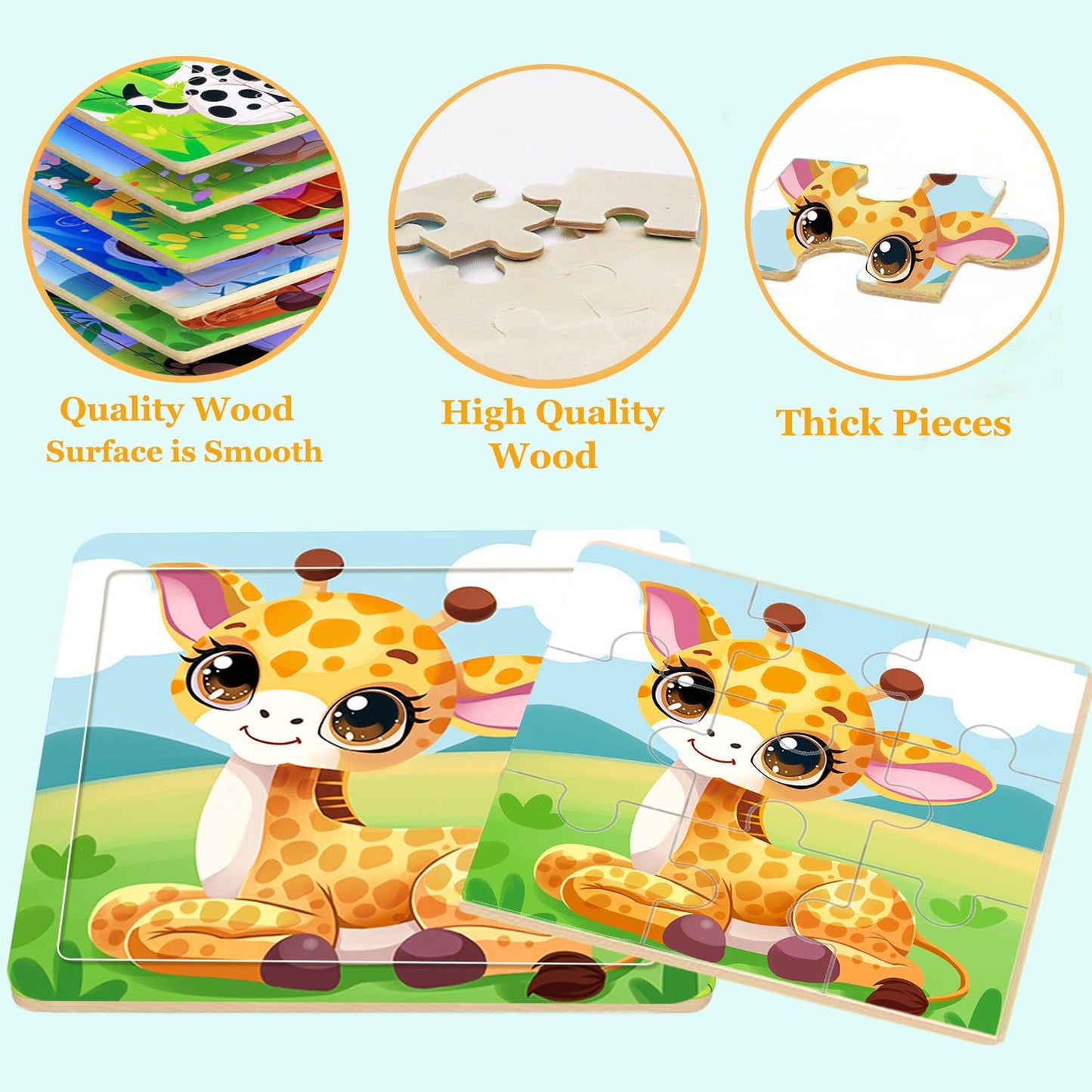 Puzzles for Toddlers 2-4, 9 Piece Animal Wooden Jigsaw Puzzles for Kids Ages 4-6 Year Old, Children Learning Educational Puzzles Toys for Boys and Girls (8 Packs)