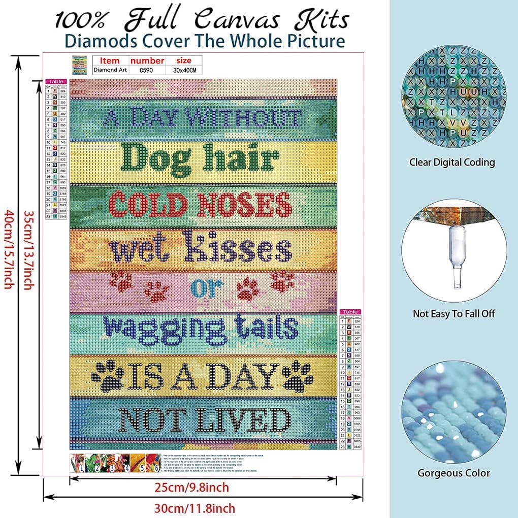 Piegricdiat Diamond Painting Kits, Funny Cat Dog Diamond Art Kits for Adults Cross Stitch Full Drill Shiny Diamond Embroidery Pictures Arts Craft for Home Wall Decor Gift 12X16in/30x40cm (Dog Quotes) Piegricdiat