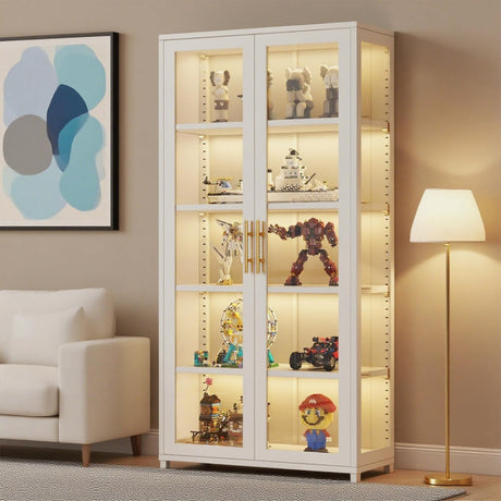 Glass Display Cabinet, 5-Tier Curio Cabinet with Glass Doors, Metal Display Case with Adjustable Shelves, Display Cabinet for Collectibles & Toy Organizer for Home, Office, Playroom, Living Room Orixal