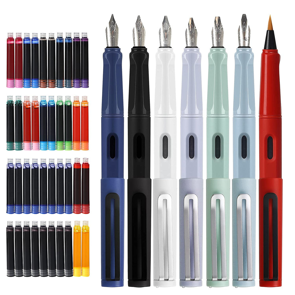 GC QUILL Calligraphy Fountain Pen Set- 7 with Different Nibs and 40 Ink Cartridges for Beginners- MU-09 GC QUILL