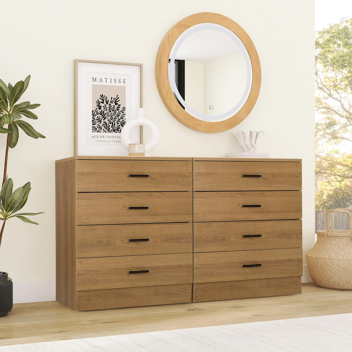 YIGOBUY Wooden Dresser for Bedroom Oak 4 Drawer Tall Dressers Small Chest of Drawers Modern Storage Cabinet Organizer Unit for Closet, Cloakroom, Entryway Comoda para Habitacion con Cajones YIGOBUY