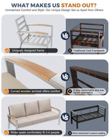 K Knowbody Aluminum Patio Furniture, Light Metal Outdoor 3-Seat Sofa, Curved Armrests, Olefin Cushions, Cast Sectional Sofa Chairs for Balcony, Porch, Backyard, Beige/Silver K Knowbody