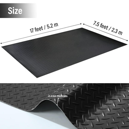 AUTORIFIC Heavy Duty Garage Floor Runner - Slip-Resistant Grip, Water & Stain Resistant PVC Mat for Garage, RV Trailer Flooring, Boats. 7.5 x 17 FT Diamond Plate in Black– Enhanced Protection