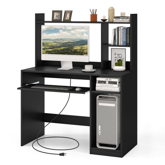 Tangkula Modern Computer Desk with Hutch, Charging Station & Storage Solutions for Home Office - WoodArtSupply