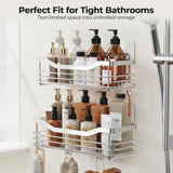 Orimade Shower Caddy Basket Shelf with 5 Hooks Adhesive Organizer Storage Rack Rustproof Wall Mounted Stainless Steel No Drilling for Bathroom, Toilet, Kitchen - 2 Pack Orimade