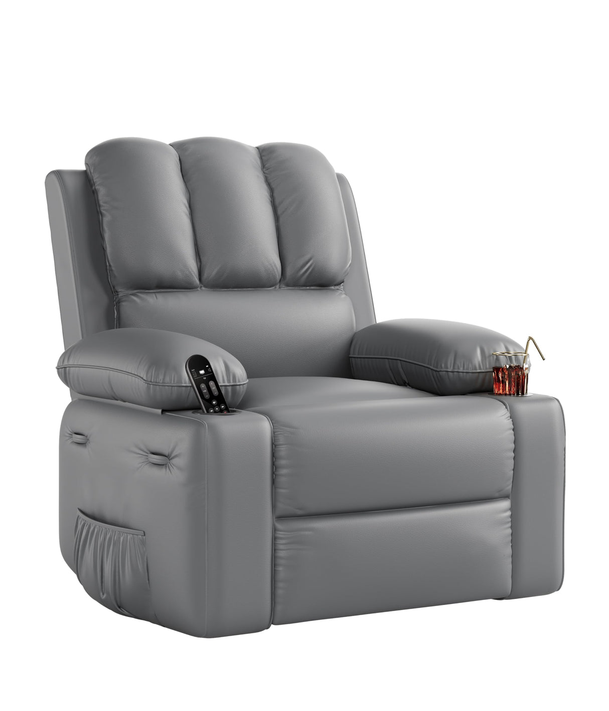 dainslef 22'' Manual Recliner Chair for Adults, PU Leather Recliner with Cup Holders and Side Pockets, Ergonomic Design for Nursery, Living Room, Bedroom, and Home Theater, Grey dainslef