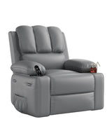 dainslef 22'' Manual Recliner Chair for Adults, PU Leather Recliner with Cup Holders and Side Pockets, Ergonomic Design for Nursery, Living Room, Bedroom, and Home Theater, Grey dainslef