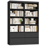 FINETONES 71" Black Bookshelf with Drawers, 47.3" Double Wide Bookshelves and Bookcases with Storage, Tall Bookshelf Large Open Book Shelf Standing Book Case for Home Office, Black FINETONES