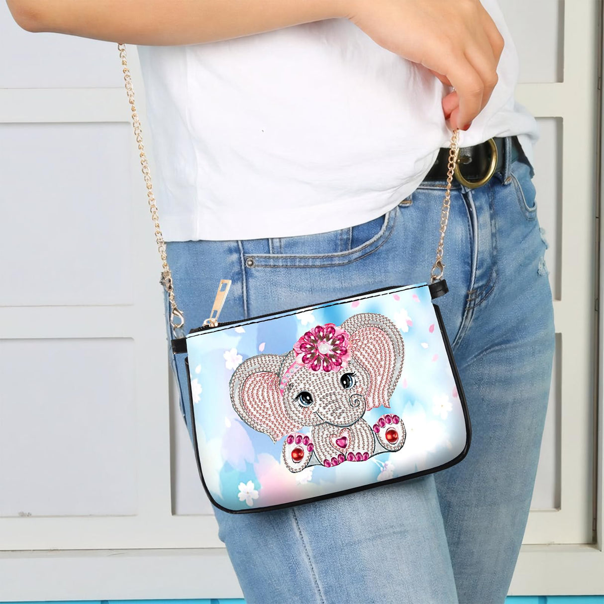 5D DIY Diamond Art Purses Diamond Art Kits for Adults, Elephant Shoulder Makeup Bag Chain Leather Clutch Purse, Holiday Birthday ﻿ POETRYDRAW