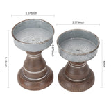 GenMous&Co. Decorative Candle Holders Pedestal Rustic Wood for Pillar Candle Farmhouse Candlestick Holder Galvanized Plate for Mantel, Dining Table, Centerpiece,Coffee Bar,Set of 2（Brown GENMOUS & CO.