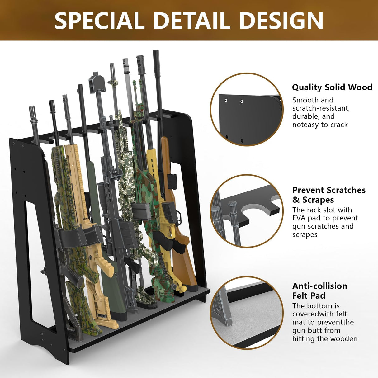 Semohop Gun Racks, Floor Gun Rack Indoor, Wooden Free Standing Rifle Racks, Vertical Shotgun Display Stand for Home or Garage Safe Hunting Gun Storage - Holds up to 9 Long Guns, Gifts for Dad Semohop