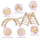 Agiyimi 4 in 1 Pikler Triangle Climber, Foldable Wooden Triangle Ladder Montessori Climbing Toys with Ramp Arch Climber Rocker Indoor Outdoor Gym Playground Climbing Toys for Toddlers(Natural) Agiyimi