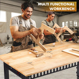 48" Height Adjustable Workbench, 2000 LBS Load Capacity Rubber Wood Top Workstation with Power Outlet and Foot Pads, Heavy-Duty Hardwood Worktable for Garage Workshop (with foot pads and socket,48'') GVGBUK