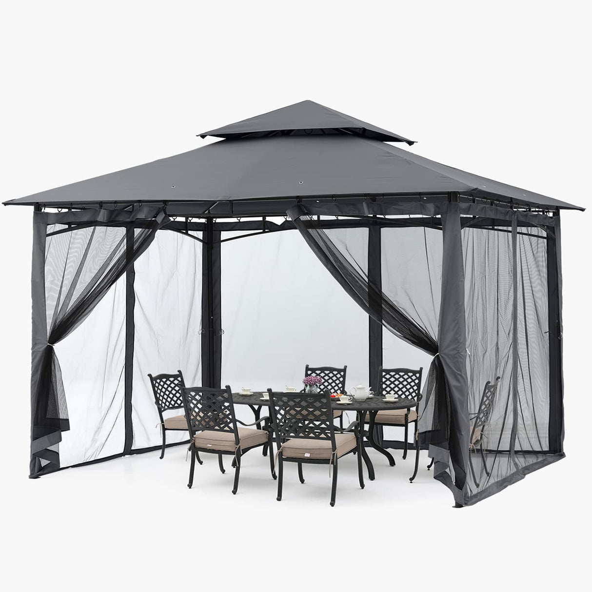 ABCCANOPY Gazebos for Patios 10x12 - Outdoor Steel Frame Gazebo with Mosquito Netting for Lawn Backyard Garden Deck (Dark Gray) ABCCANOPY