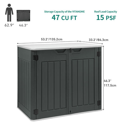 YITAHOME Large Outdoor Horizontal Storage Shed, 47 cu ft Resin Tool Shed w/o Shelf, Waterproof Outdoor Storage with floor for Trash Cans, Garden Tools, Lawn Mower, Lockable, 4.5x2.8x3.9 ft, D - WoodArtSupply