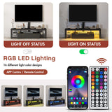 Redkey Modern TV-Stand with Mount - TV Console with 2AC Outlets - Television Stands with RGB Led Light for 70 75 80 Inch TVs - Double Cabinet - Open Glass Shelves - Pure Black Redkey