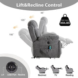 Phoenix Home Large Power Lift Recliner Chair with Massage and Heat for Elderly, Overstuffed Wide Recliners with 2 Cup Holders, Side Pocket and USB Port, Dark Gray Phoenix Home