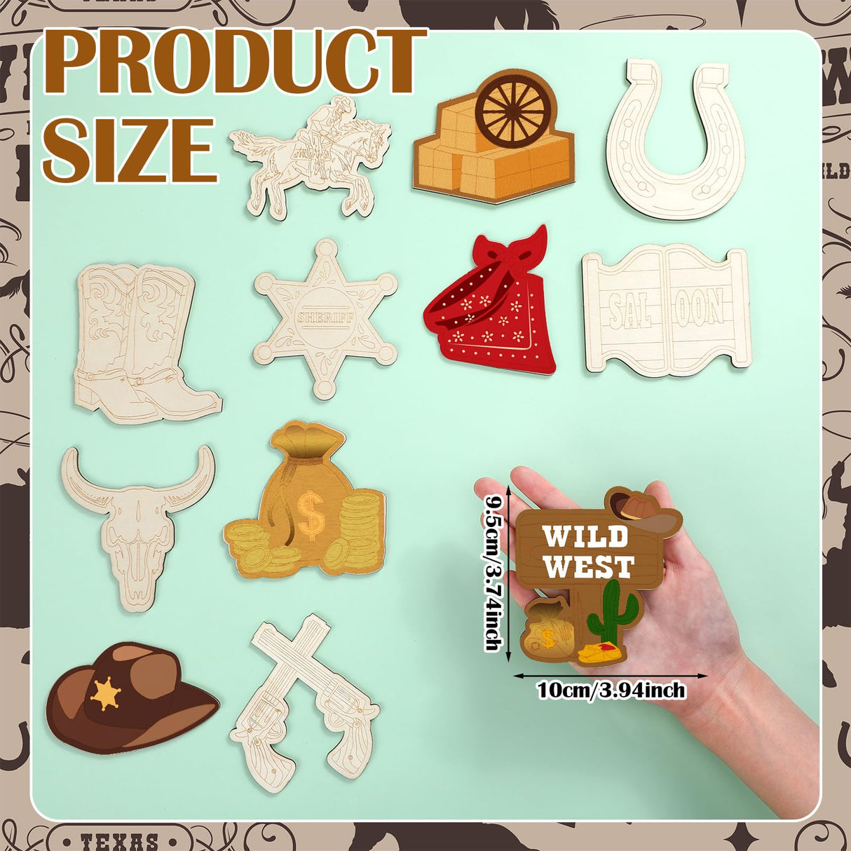 JellyArch 24 Pcs West Cowboy Painting Kits Unfinished Wood Hat Boots Cutouts DIY Wooden Painting Bulk Crafts for Adults West Cowboy Cutouts Refrigerator Magnets for Home Decoration JellyArch