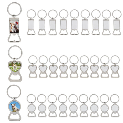 Framendino, 30 Pack Sublimation Metal Bottle Opener Transfer Blank Key Rings for DIY Photos 3 Styles