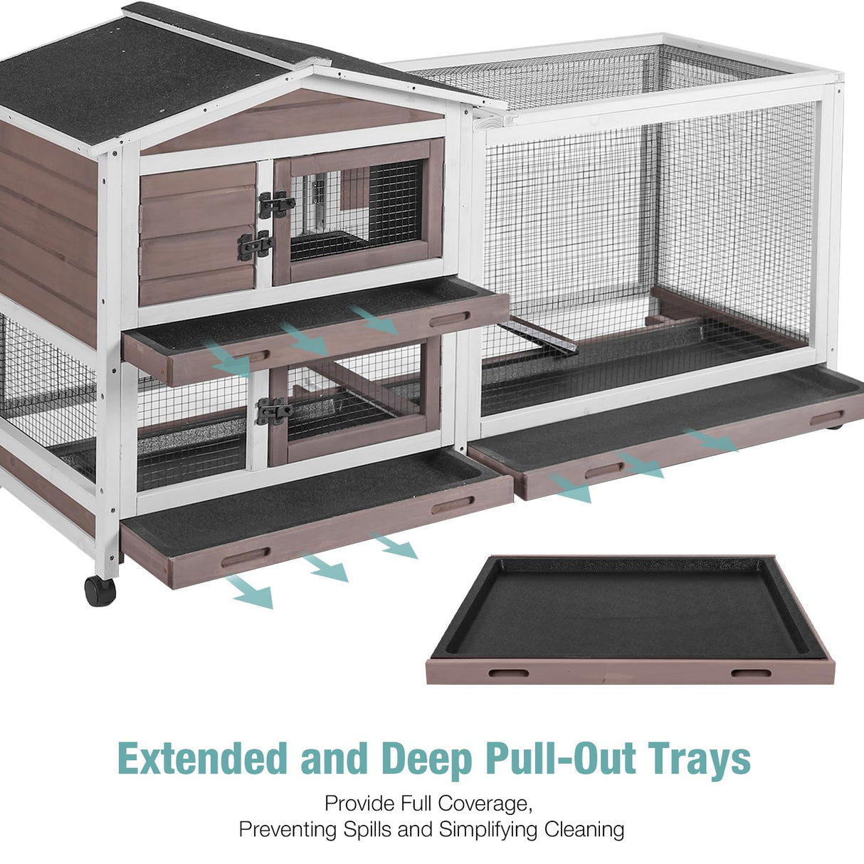 Suumerpety Rabbit Cage,Indoor Rabbit Hutch with Matel Frame and Pull Out Tray,Bunny Hutch Chicken Coop with Run (Brown) Suumerpety