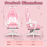 PUKAMI Pink Gaming Chair Cute with Cat Ears and Cat Paw Lumbar Cushion, Ergonomic Computer Chair for Girl with Footrest and Headrest, Comfortable Reclining PC Game Chair for Adult, Teen, Pink PUKAMI