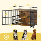 ROOMTEC Dog Crate Furniture-Style Cages for Large Dogs Indoor Heavy Duty Super Sturdy Dog Kennels with 2 Stainless Steel Bowls (48Inch = Int.dims: 46" W x 29" D x 35.5" H) ROOMTEC