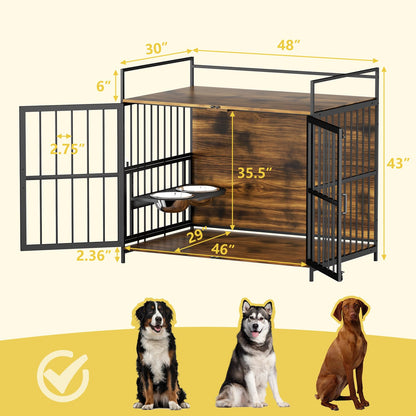 ROOMTEC Dog Crate Furniture-Style Cages for Large Dogs Indoor Heavy Duty Super Sturdy Dog Kennels with 2 Stainless Steel Bowls (48Inch = Int.dims: 46" W x 29" D x 35.5" H)