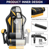 HOFFREE Gaming Chair Massage with Bluetooth Speakers Ergonomic Computer Gaming Chair with LED RGB Lights Footrest High Back Music Video Game Chair with Lumbar Support Yellow and Black HOFFREE