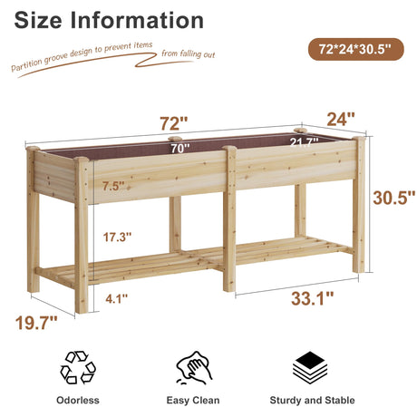 FILWH Raised Garden Bed with Legs Elevated Wooden Planter Box Stand Large Planter Stand Box for Fruits Vegetables Flowers with Divider with Bag - 72 * 24 * 30.5IN FILWH