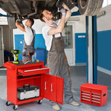 Dawmilon 5-Drawer Rolling Tool Chest, 2-in-1 Tool Box Organizer with Lockable Wheels, Sliding Drawers, and Detachable Top, Garage Workshop Tool Storage Cabinet, Red Dawmilon