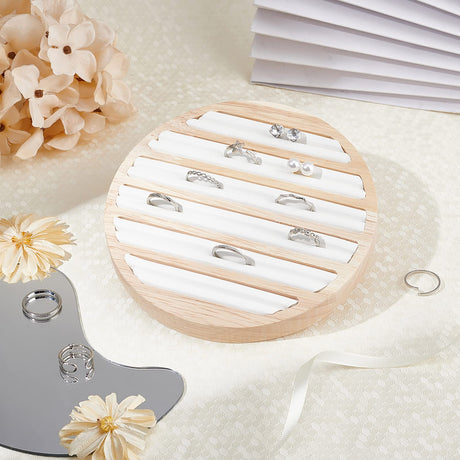 NBEADS Wooden Jewelry Display Tray, 6 Long Slots Ring Earring Display Storage Holder White Leather Insert Jewelry Organizer Tray for Jewelry Retail Display Selling(5.89" In Diameter) NBEADS