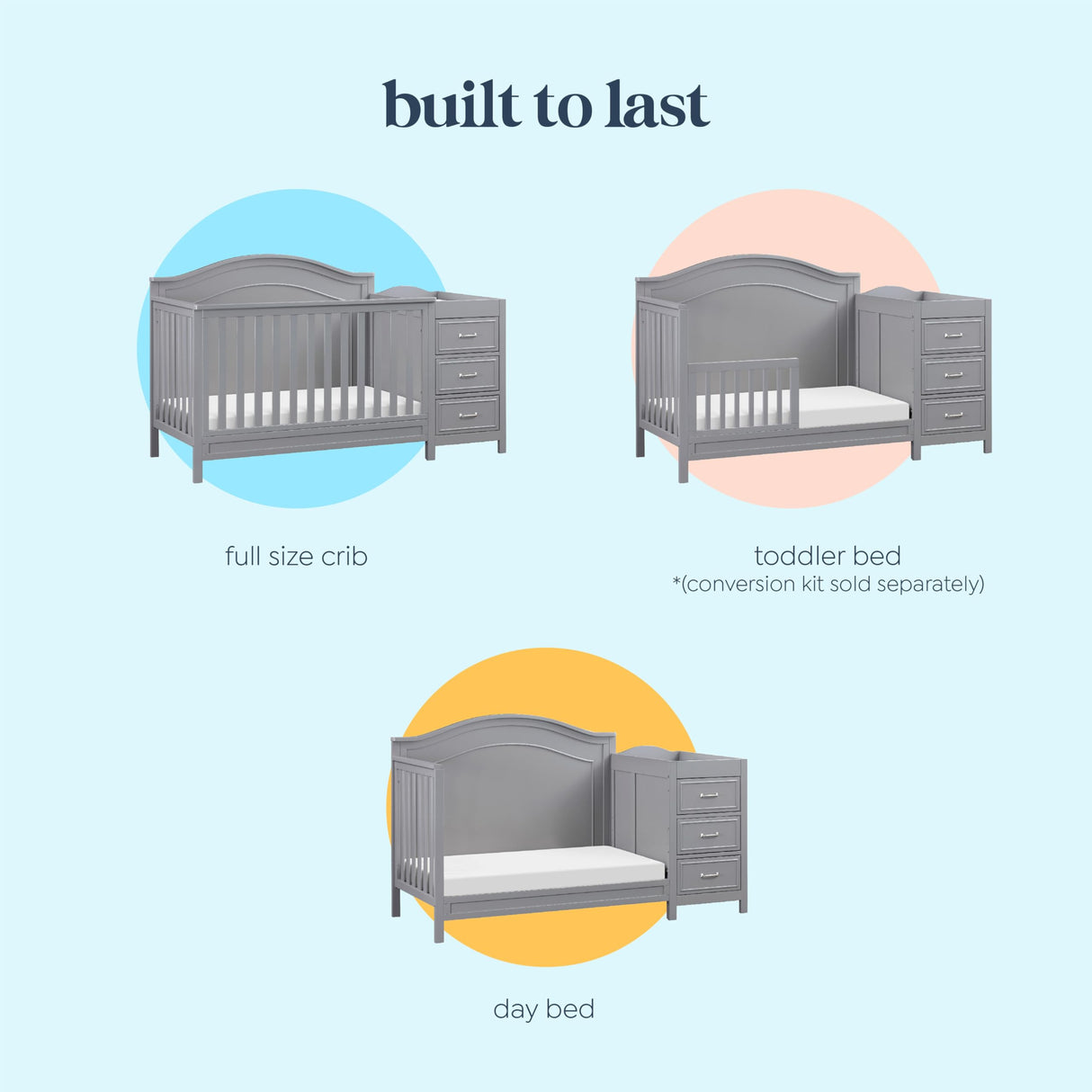 DaVinci Charlie 4-in-1 Convertible Crib and Changer Combo in Grey DaVinci