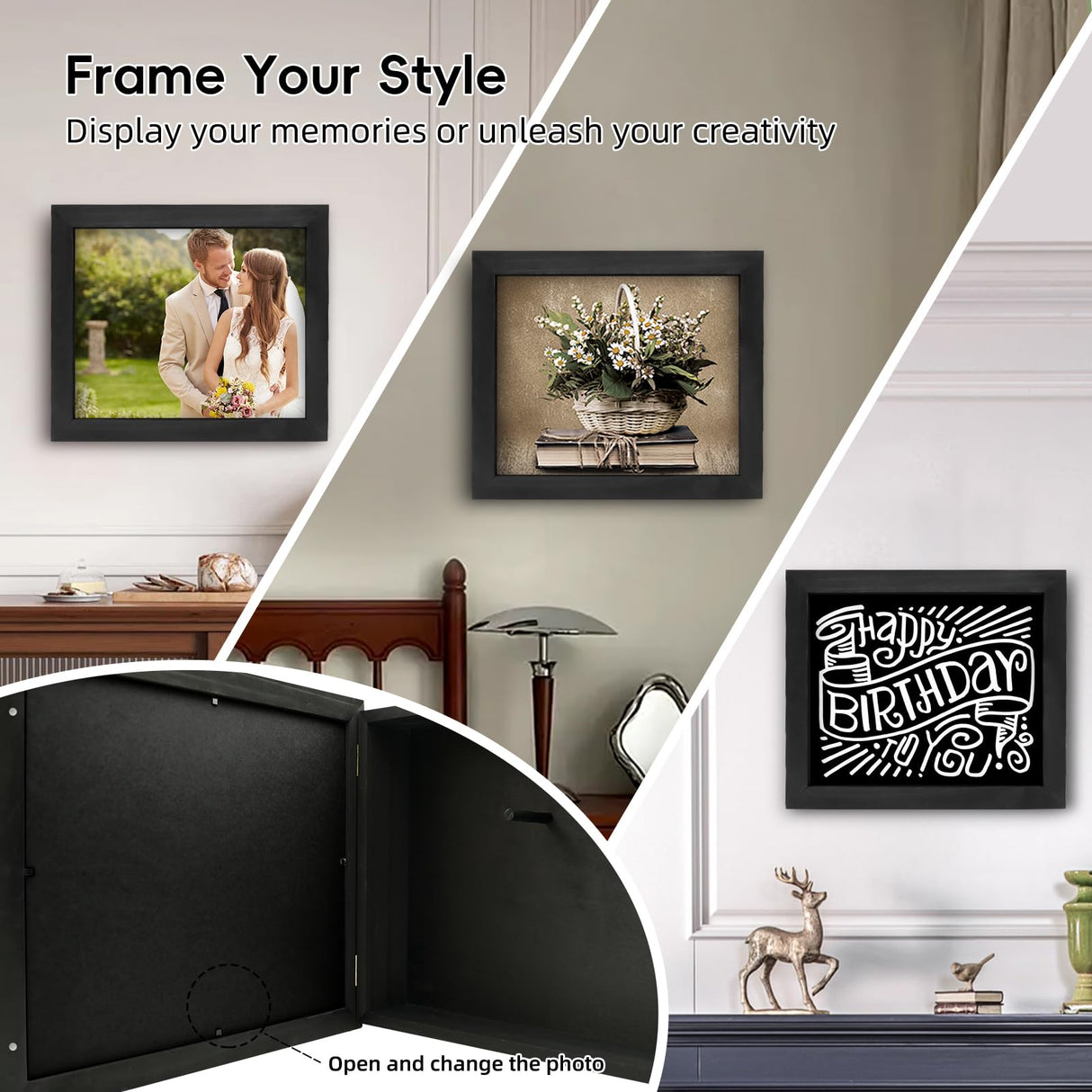 Dononr Hidden Gun Storage, Hidden Gun Safe for Pistols with Magnetic, Wooden Picture Frames for Handgun, Hidden Storage Gun Safe Home Furniture, Concealment Furniture Picture Frame Box, Black Dononr