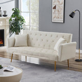 72"Modern Velvet Sofa Bed Futon,Convertible Folding Sleeper Couches with 3 Adjustable Backrests,Tufted Recliner Love Seat with Golden Chrome Legs for Living Room Apartment Home Office (Beige) Anwick