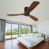 CACI Mall 52 Inch Ceiling Fan with Remote Control, Low Profile Flush Mount Ceiling Fan without Light, 3 Walnut Wood Ceiling Fan No Light, Noiseless Reversible ETL DC Motor with Timer CACI Mall