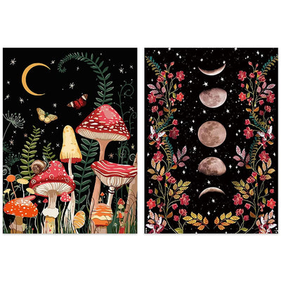OFRKE 2-Piece Diamond Painting Kits for Adults and Kids，5D DIY Full Drill Round Art Gems Mushroom Forest Diamond Art Perfect for Home Wall Deco Diamond Decor 12"x16"