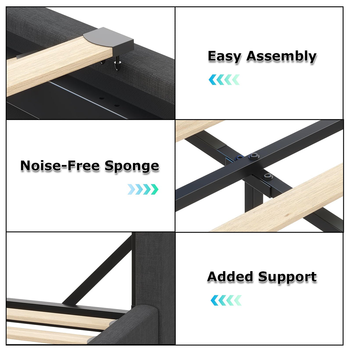 busyaeh Queen Bed Frame with Storage Headboard, Metal Bed Frame with LED Lights & Charging Station, Upholstered Queen Bed with Marshmallow Headboard, No Box Spring Needed, Easy Assembly，Dark Gray busyaeh