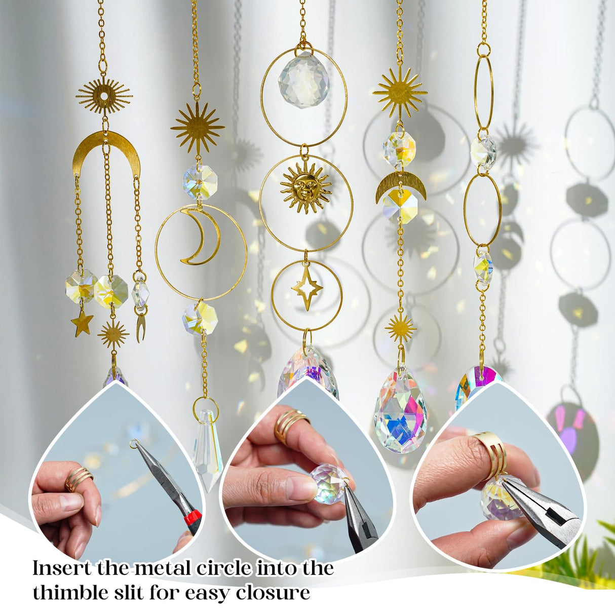 H&D HYALINE & DORA 215pcs DIY Crystal Suncatcher Kits for Adults Art Crafts Set with Rainbow Maker Prisms Pendant Sun Catchers Hanging Decor for Window Garden Wedding, Gold H&D HYALINE & DORA