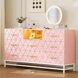 GarveeHome Pink Dresser for Bedroom with 8 Deep Drawer, 59" TV Dresser Wooden Large Long Dresser with Power Outlet and LED Lights, Modern Chest of Drawers Storage Organizer for Living Room, Hallway GarveeHome