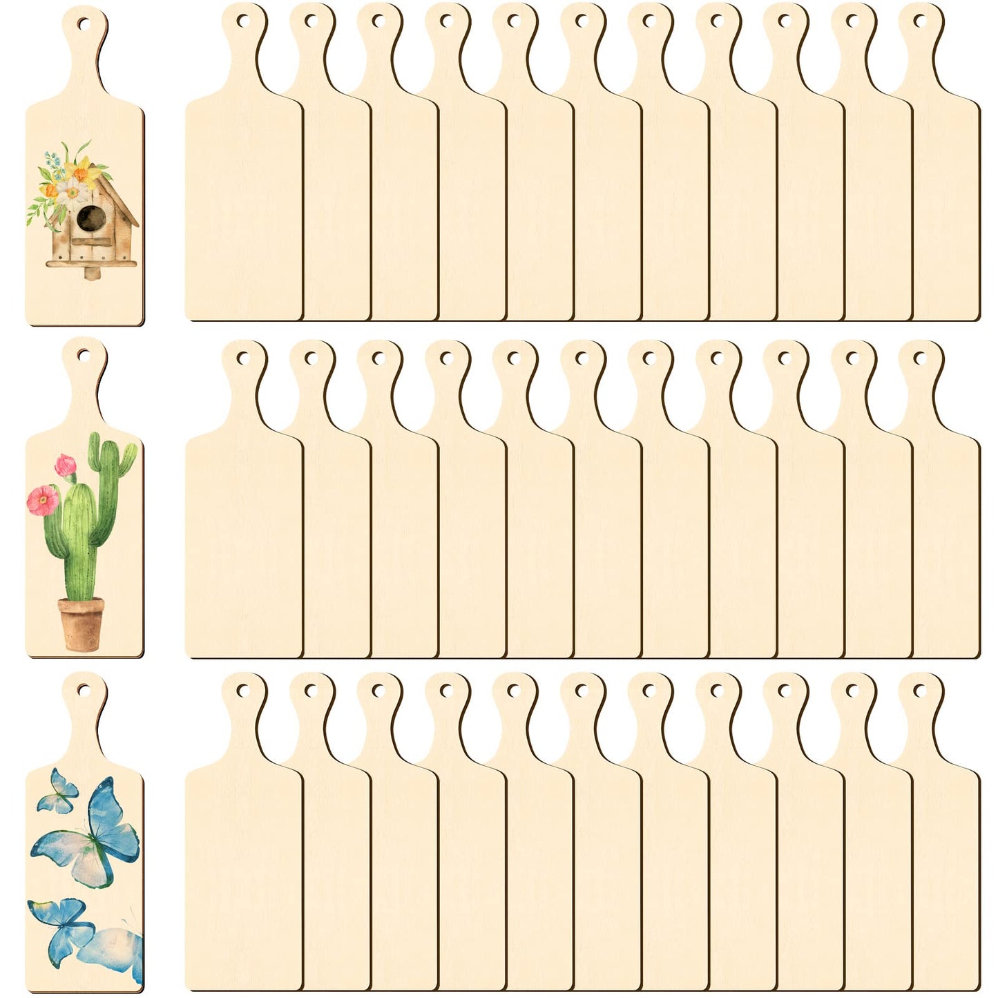 36 Pcs Wooden Mini Cutting Board with Handle Unfinished Wood Craft Mini Charcuterie Boards Paddle Blank Small Chopping Board for DIY Kitchen Cooking Vegetables Decor (9.4 x 3.5 Inch)