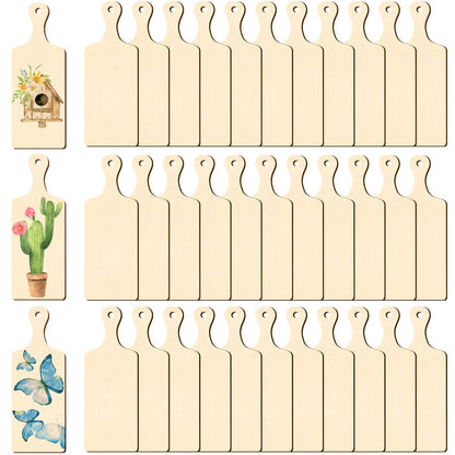 36 Pcs Wooden Mini Cutting Board with Handle Unfinished Wood Craft Mini Charcuterie Boards Paddle Blank Small Chopping Board for DIY Kitchen Cooking Vegetables Decor (9.4 x 3.5 Inch)