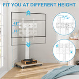 YOMT Floor TV Stand with Mount for 32-70 Inch Flat Screen/Curved TVs, Swivel Rolling Height Adjustable Portable TV Stand on Wheels, Modern Mobile Wood Base White TV Stand for Bedroom Home Office YOMT