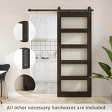 BARNSMITH 30in x 84in Glass Barn Door with 5FT Sliding Door Hardware Kit Included & Handle,5-Panel Frosted Glass Solid Wood Slab with Water-Proof PVC Surface,Pre-Drilled Easy Assembly,Brown BARNSMITH