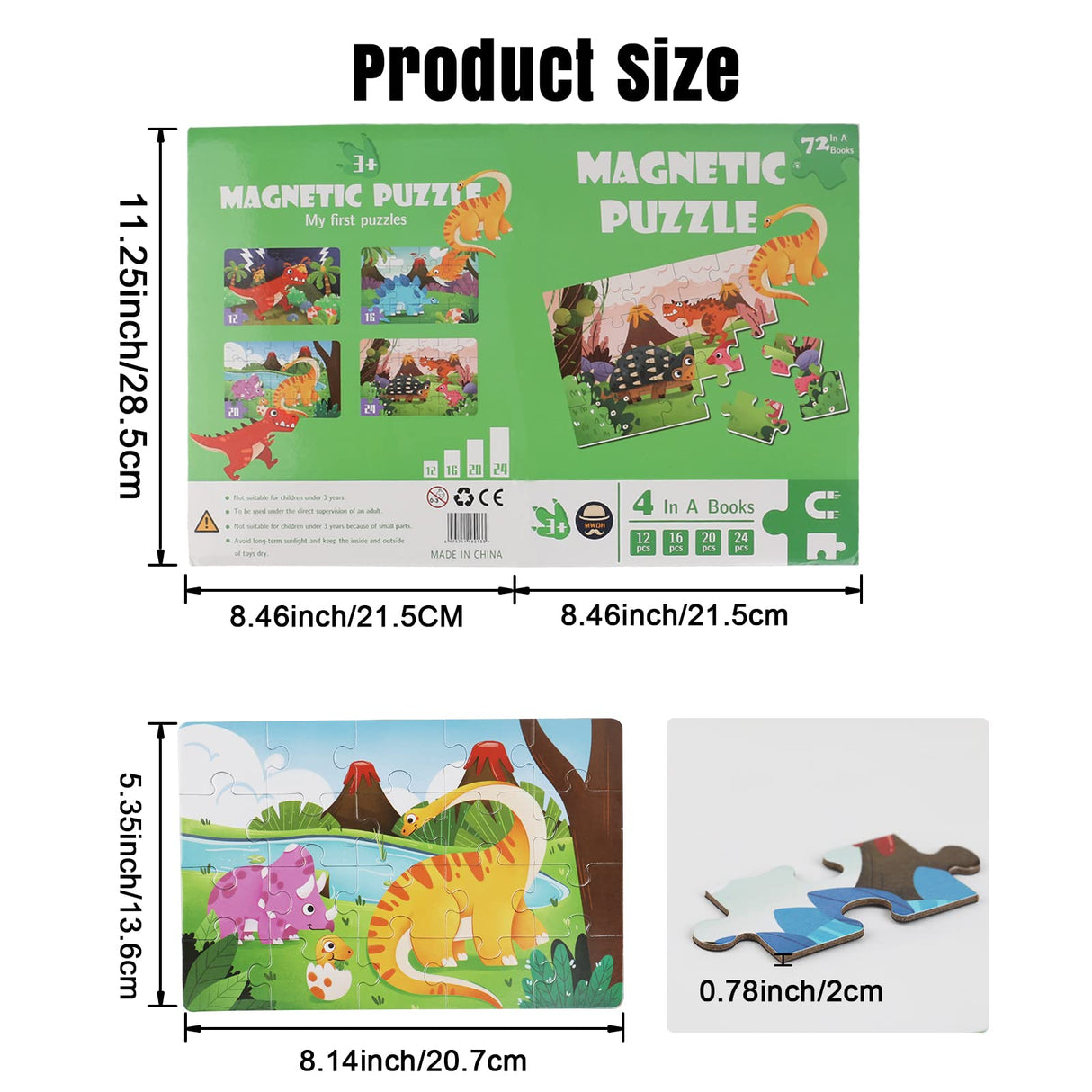 Puzzles for Kids Ages 4-6 Magnetic Jigsaw Puzzles Folding Book for Toddlers, Dinosaur Puzzles 4 in A Books Magnetic Toddler Puzzles Travel and Learning Toys Birthday Gifts for 3-8 Boys and Girls AEAHALY