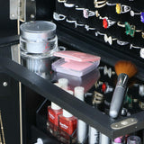 MASMIRE Swivel Full Length Mirror Jewelry Cabinet Standing With Built-In Mirror - 63.7”H Lockable Storage Jewelry Armoire With Mirror Drawers 3 Storage Racks Christmas Gift for Women Brown MASMIRE