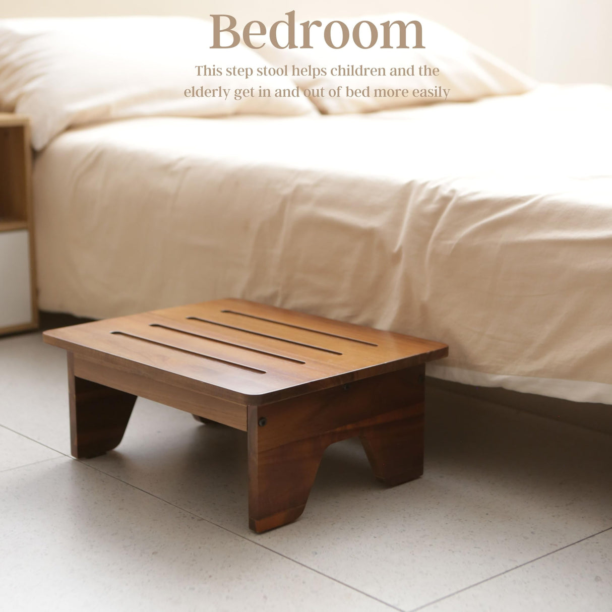 Perfnique Wooden Step Stool, 6.5" One Step Stool for Adults Kids Elderly, 300lb. Load Non-Slip Acacia Wood Step Stools for High Beds, One Step Ladder for Bedroom, Kitchen, Bathroom (Natural,6.5in) PERFNIQUE