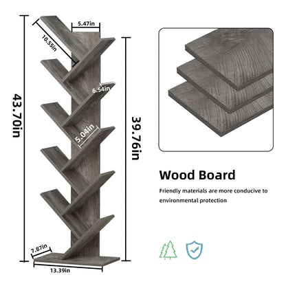 SHEEPAM 10-Tier Tree Bookshelf – Stylish Floor-Standing Storage Organizer for Small Spaces in Light Grey - WoodArtSupply